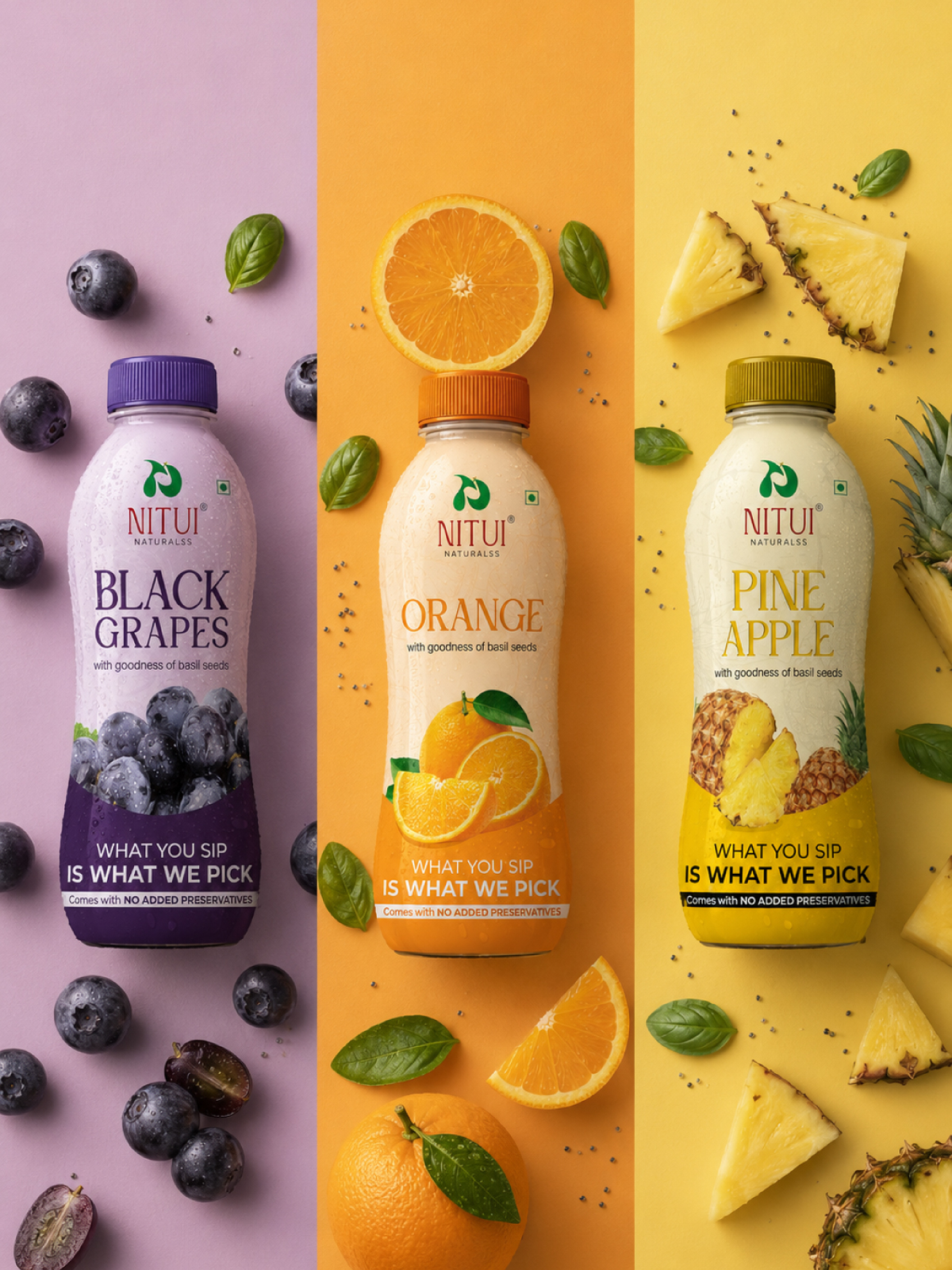 Nitui Naturalss juice range bottle labels
