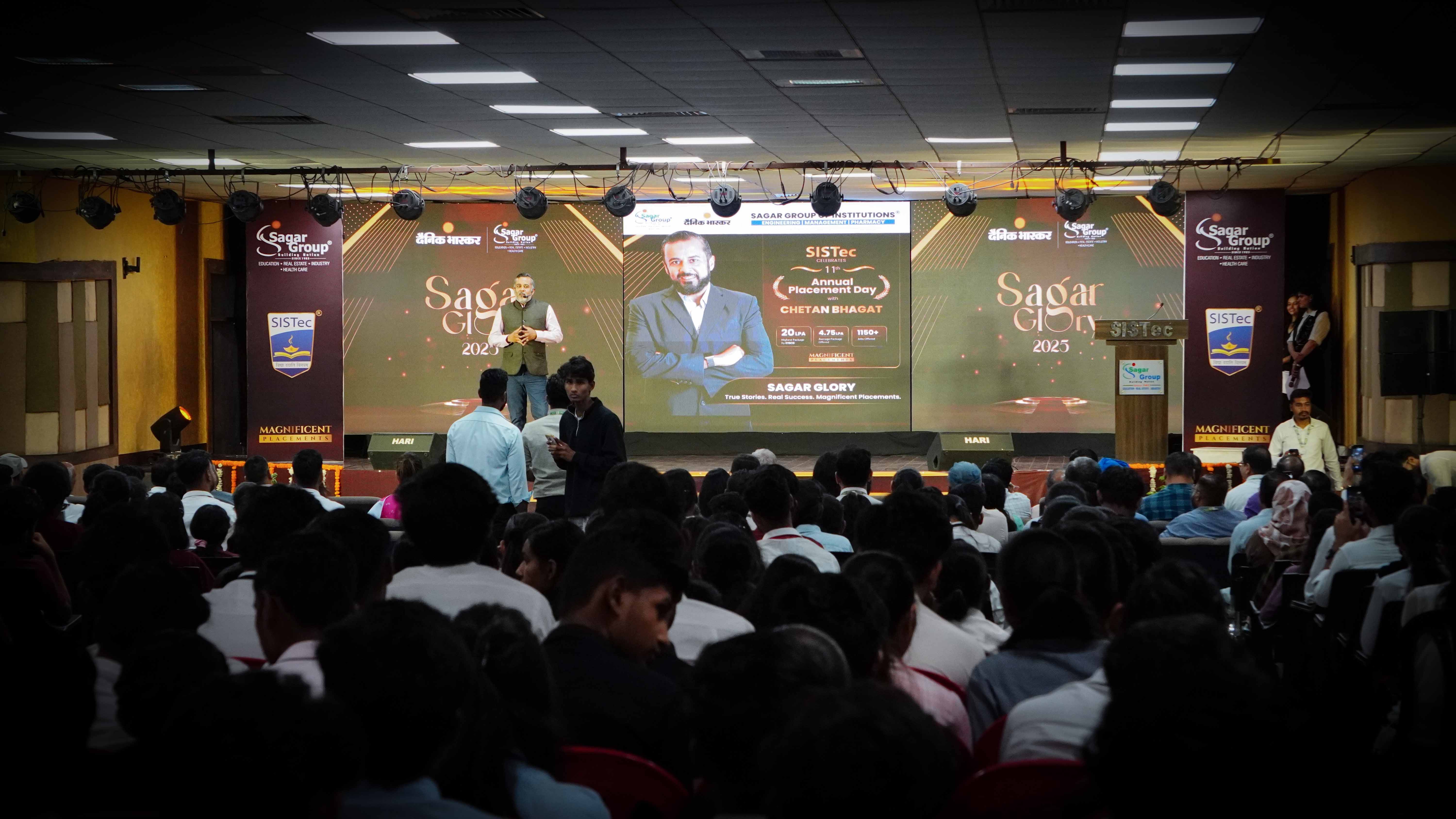 Sagar Glory 2025 annual placement day stage and LED wall